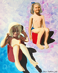 Libbett Loughnans "Childhood Baths #4”, 2016, Acrylic on Wood, 9x16 inches framed