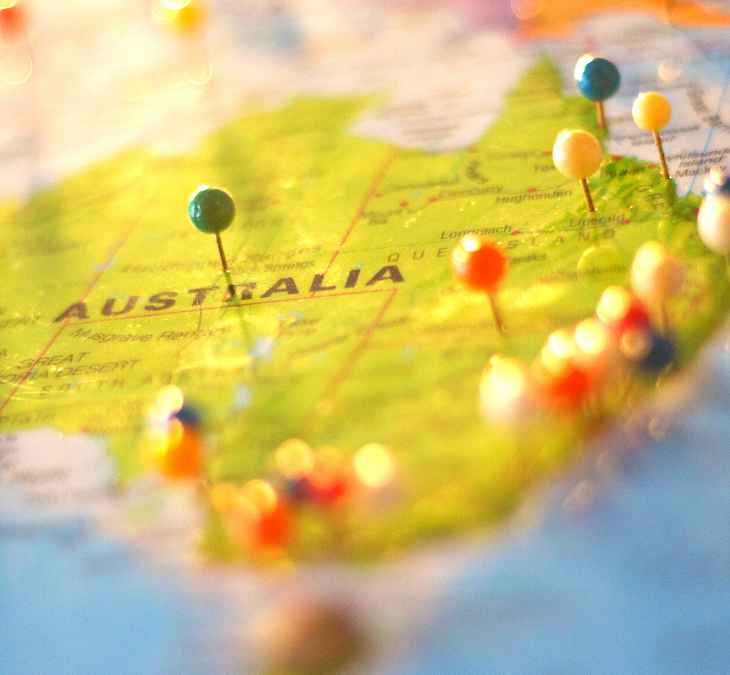 map of Australia with pins in it